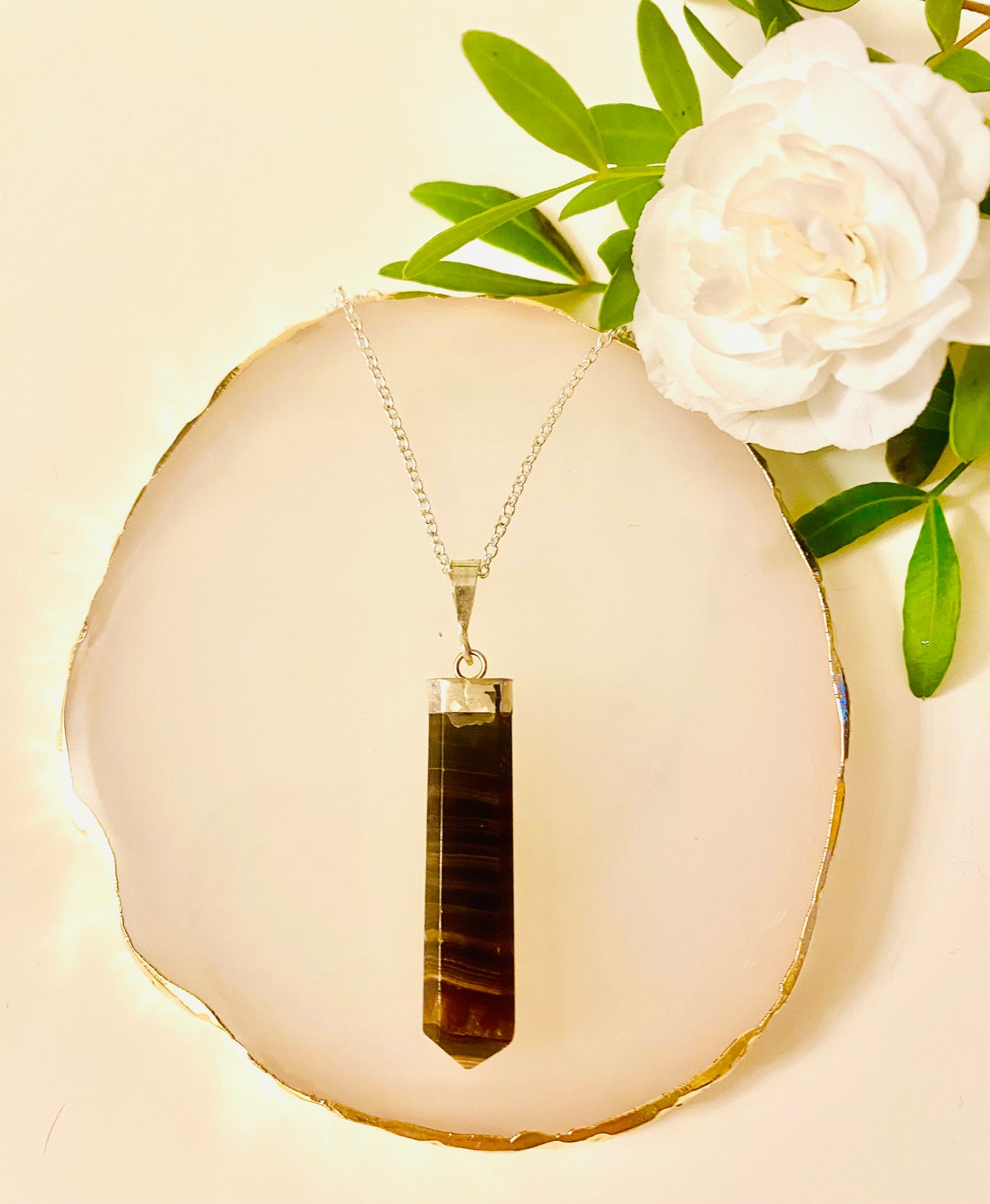 Chocolate Calcite and 925 Silver Pendent Necklaces