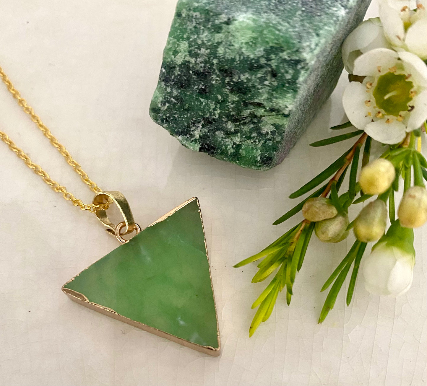 Chrysoprase Triangle Pendant Necklace