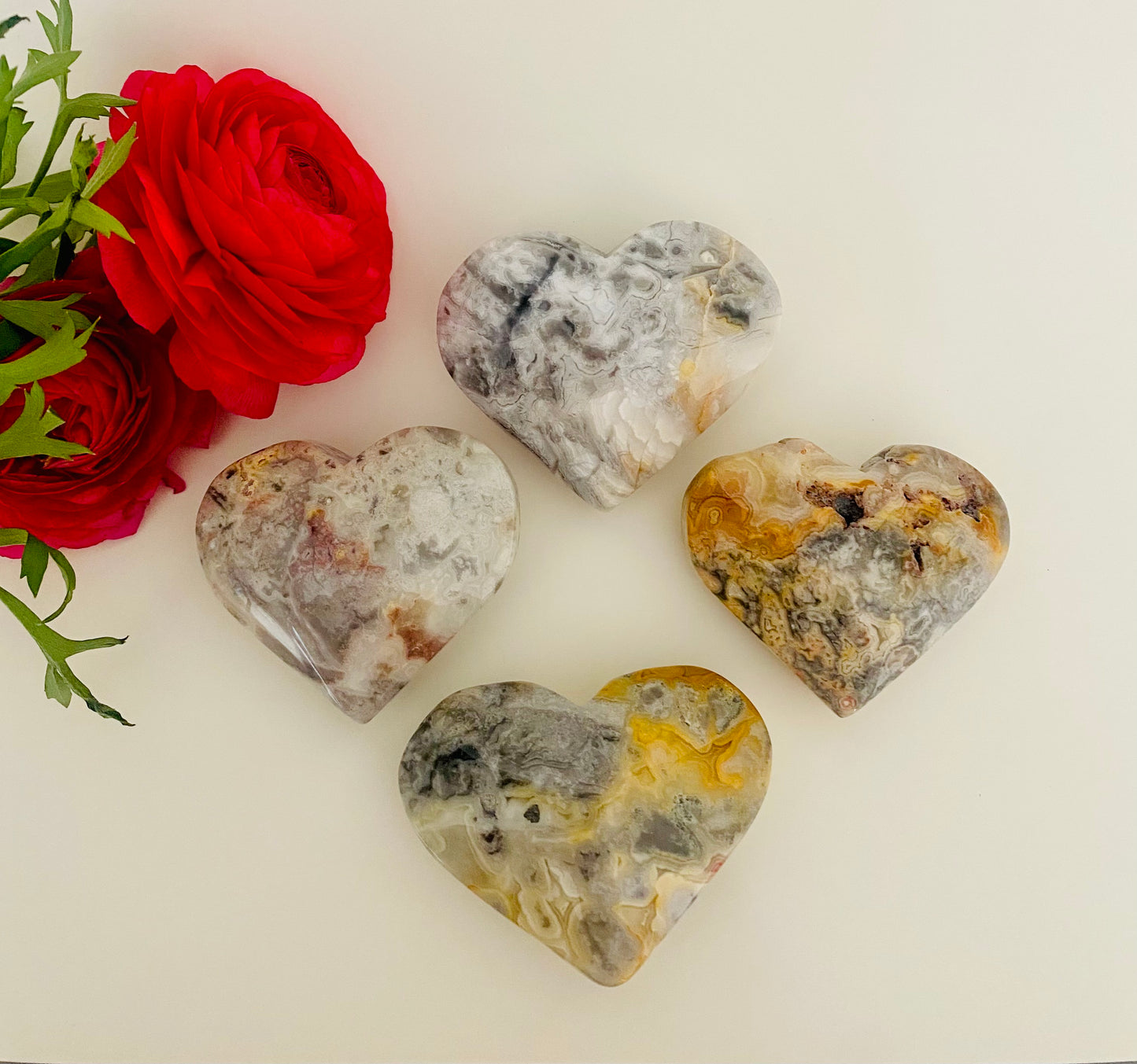 Crazy Lace Agate Crystal Hearts