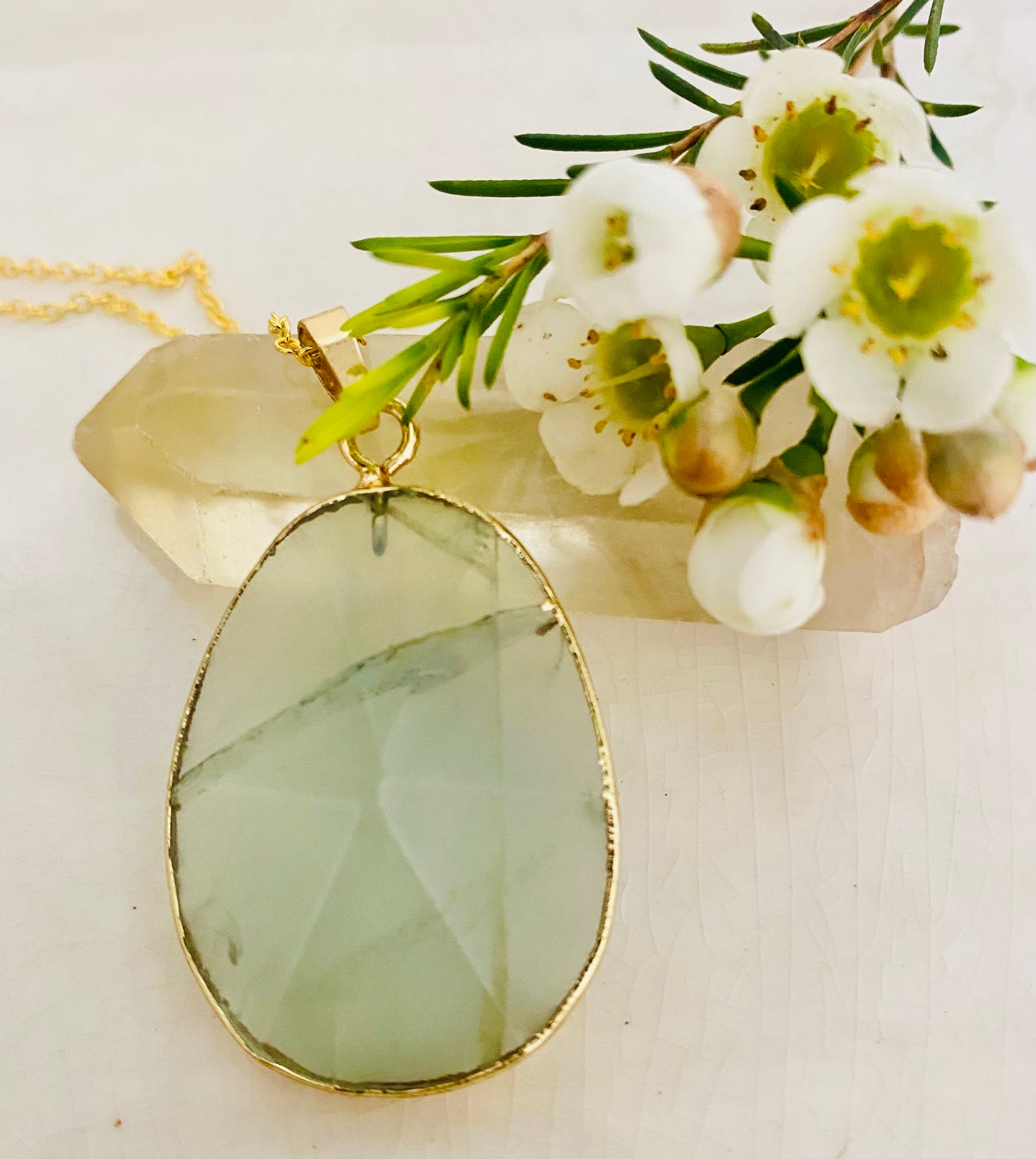 Green Fluorite Gold Plated Pendant Necklace