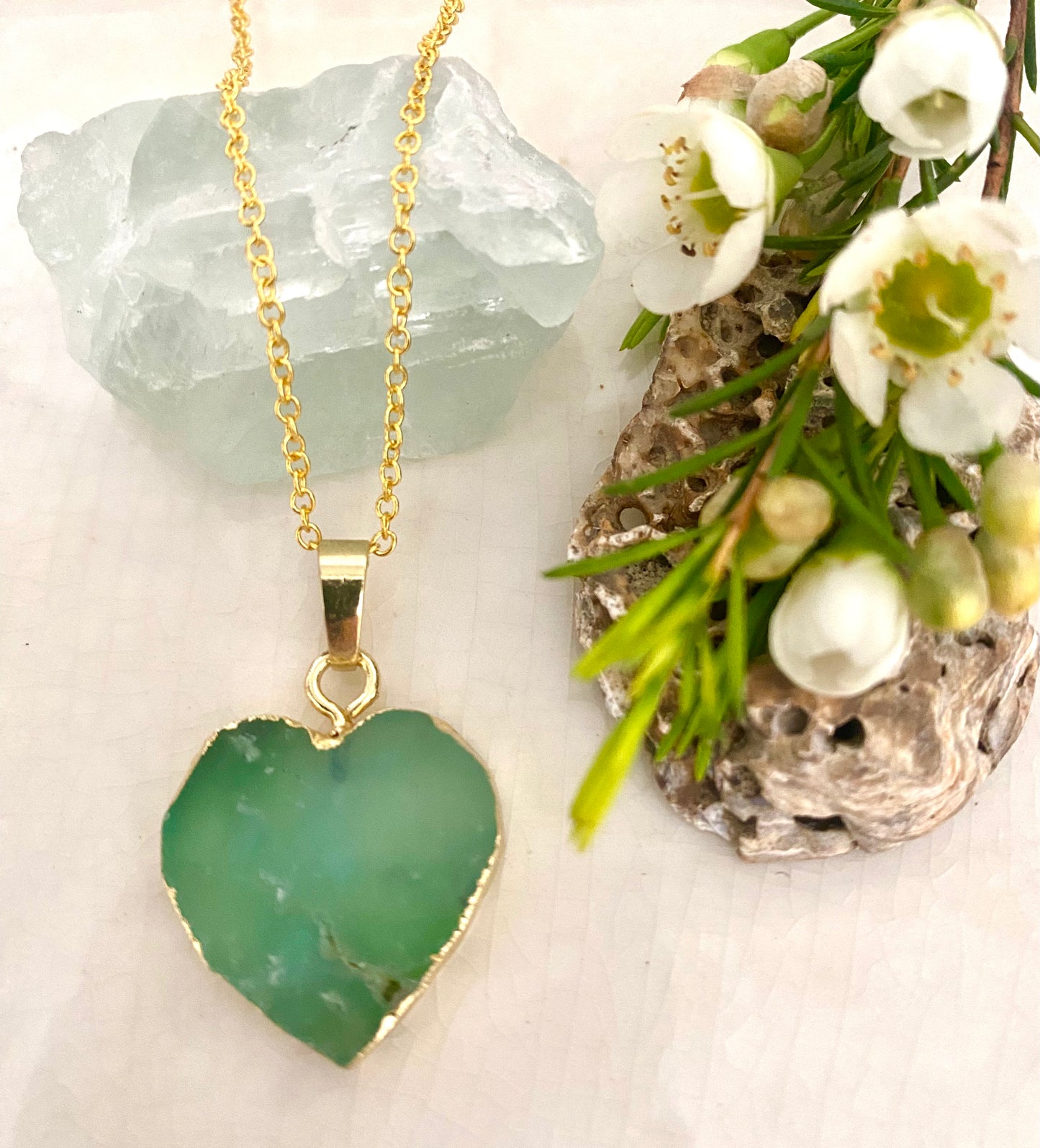 Chrysoprase Heart Shaped Pendant Necklace