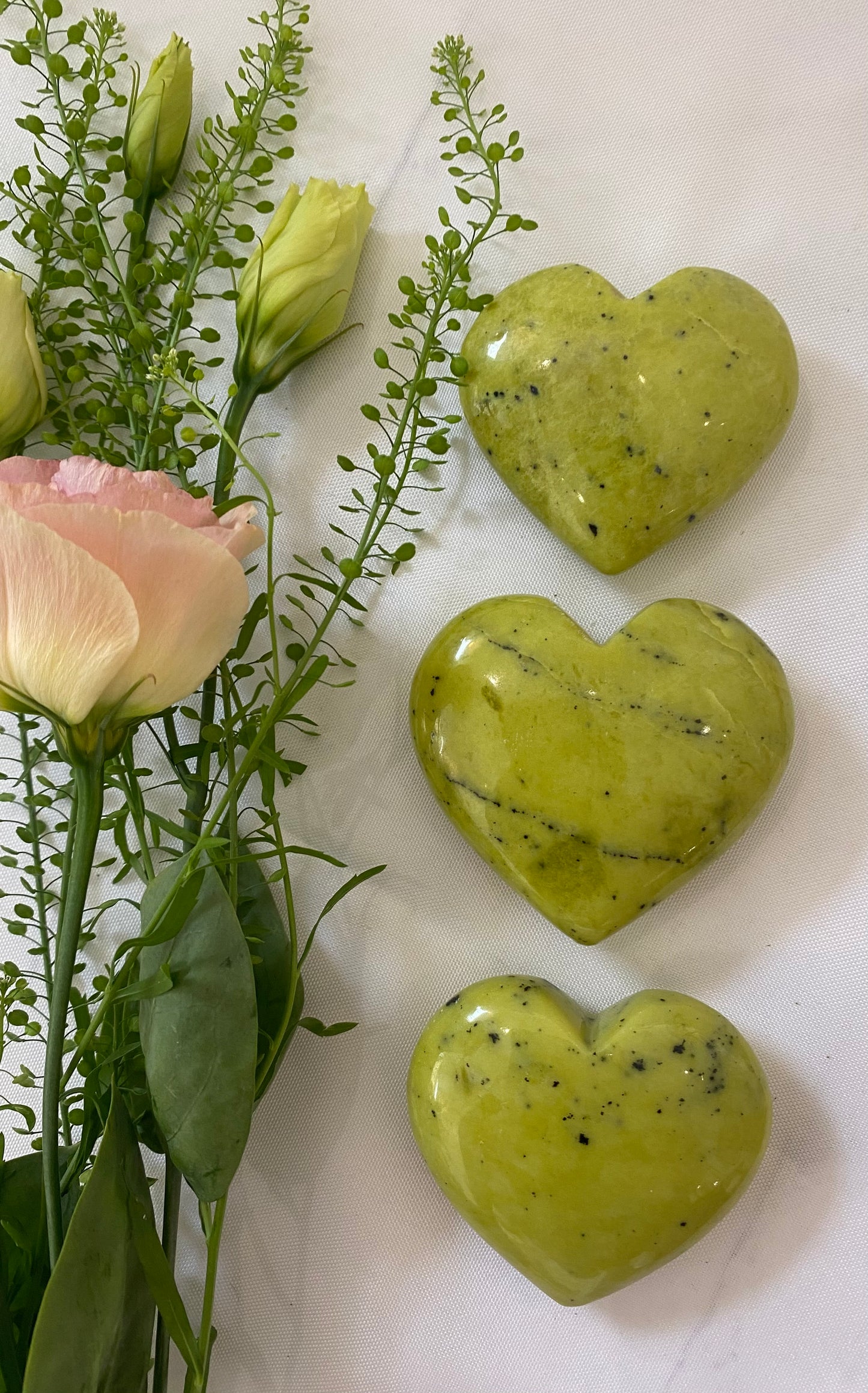 Jade and Hematite Crystal Hearts