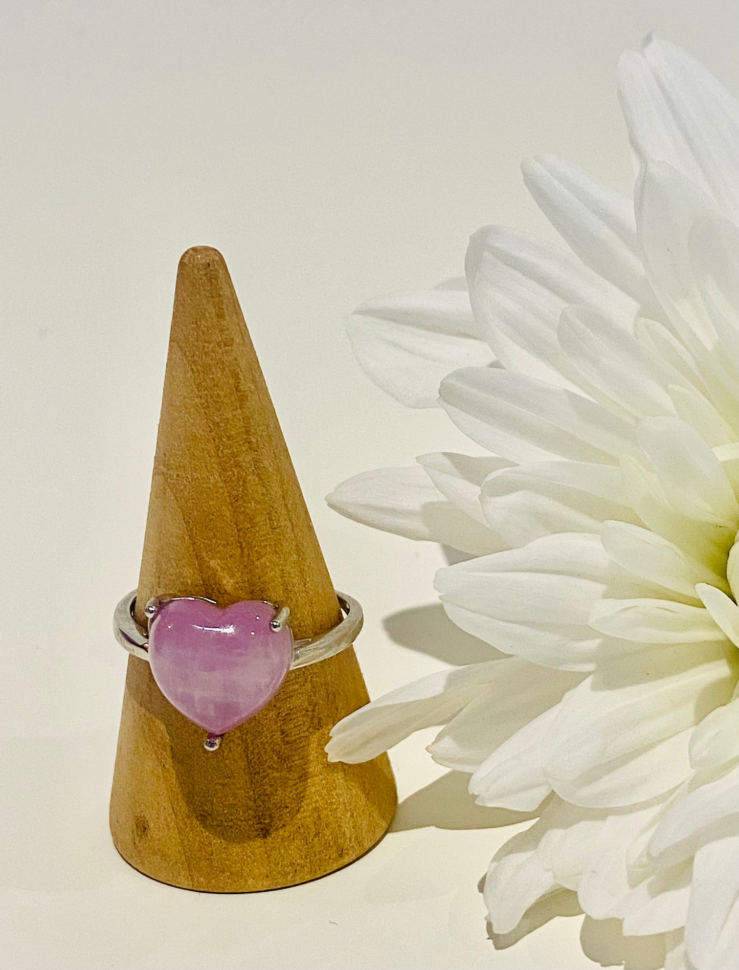 Kunzite Heart Adjustable 925 Silver Ring