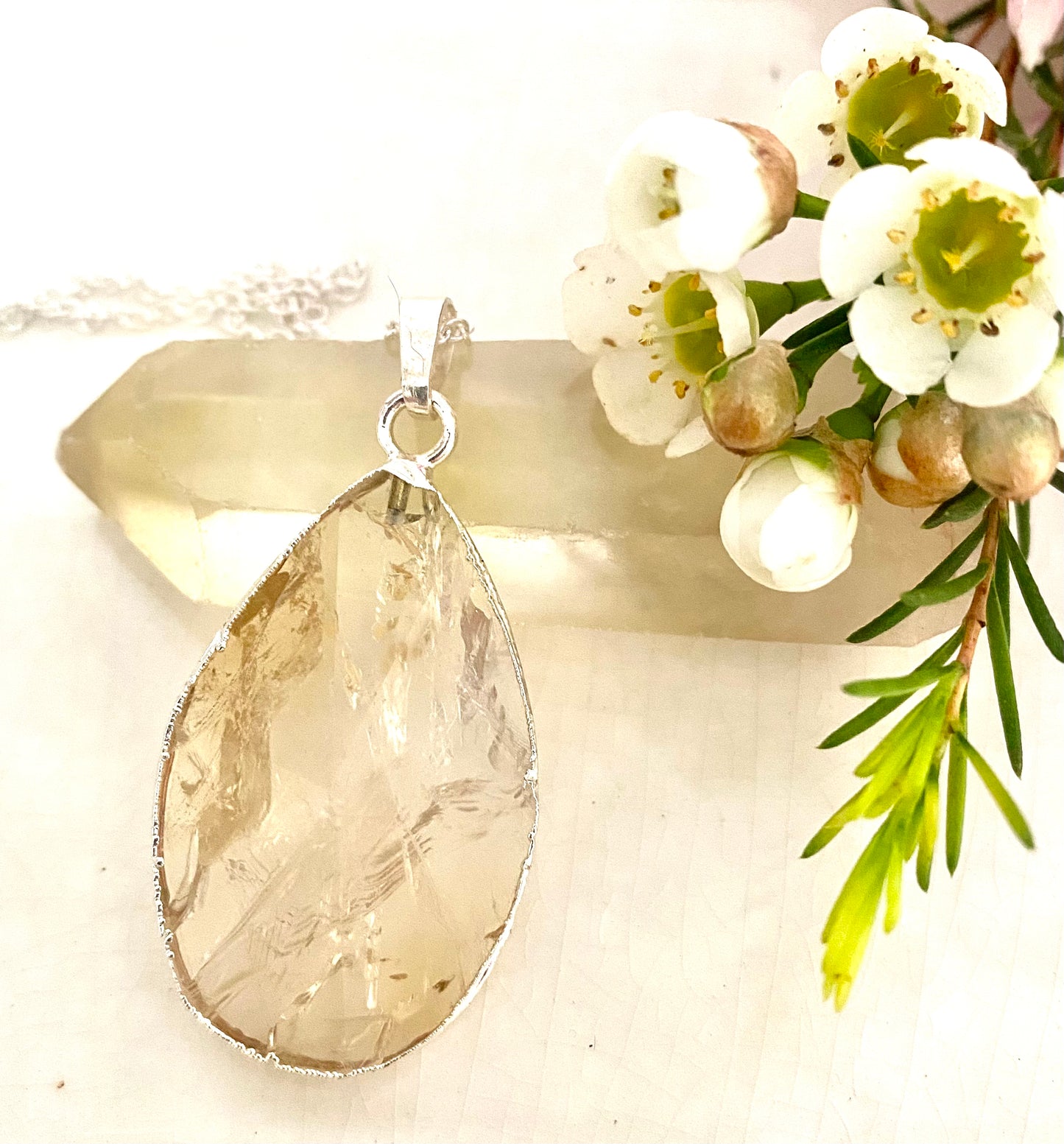 Natural Citrine Silver Plated Pendant Necklace