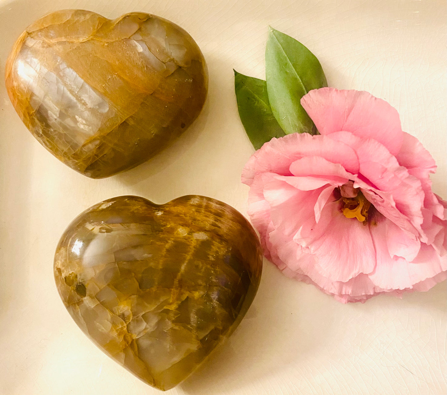 Peach Moonstone Crystal Hearts