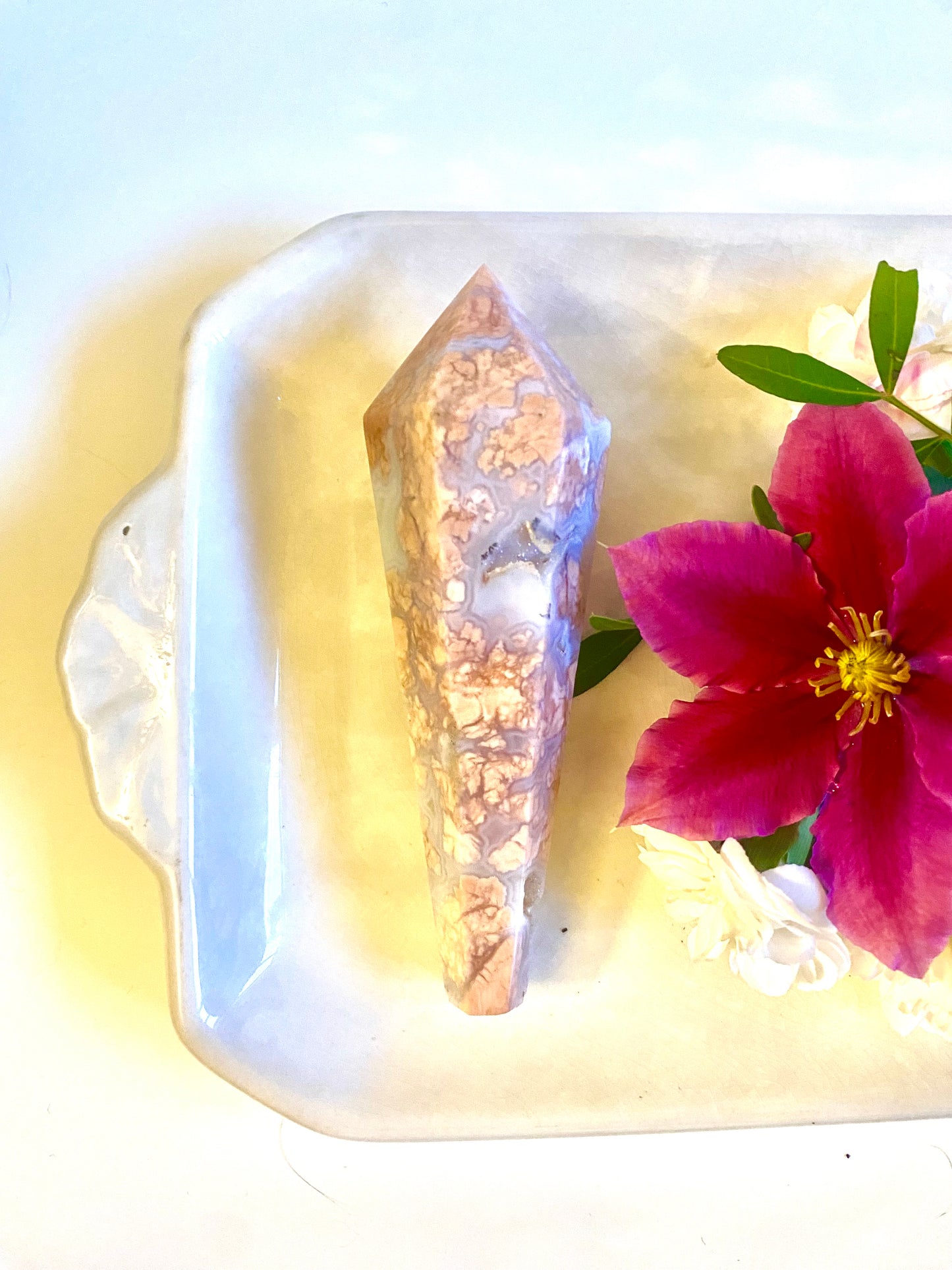 Pink Agate Sceptre Point With Small Druzy