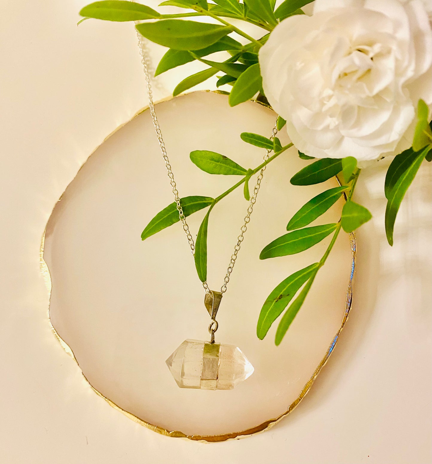 Double Terminated Clear Quartz Crystal Necklace