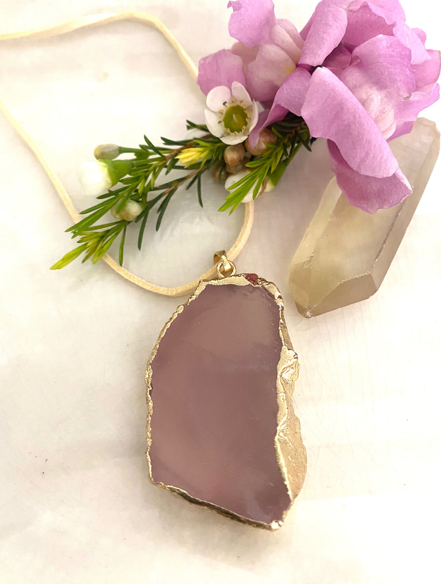 Raw Rose Quartz Pendant Necklace