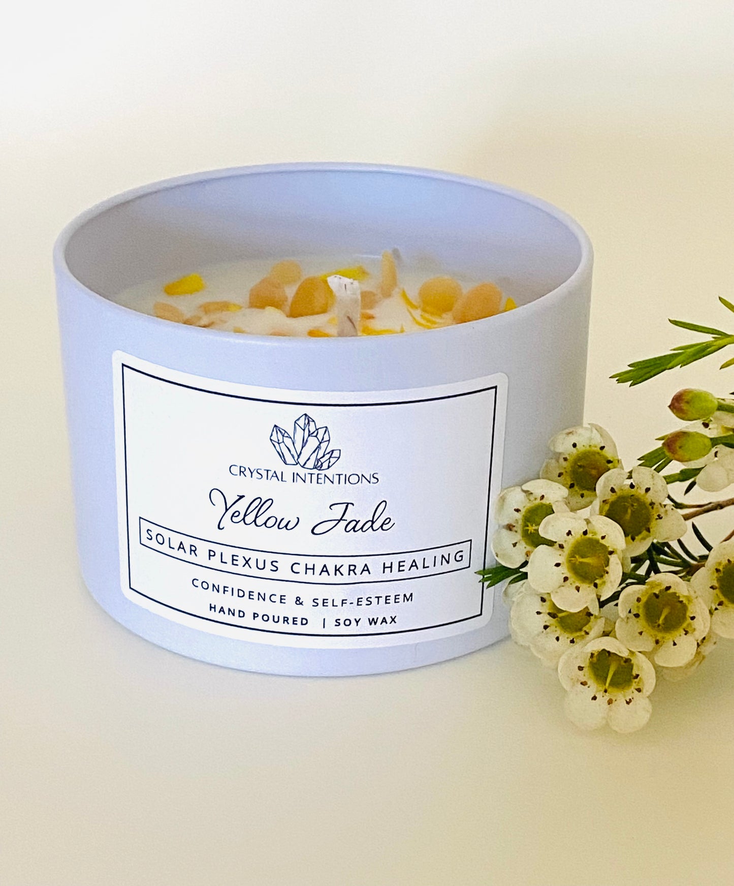 Yellow Jade Solar Plexus Chakra Healing Crystal Candle