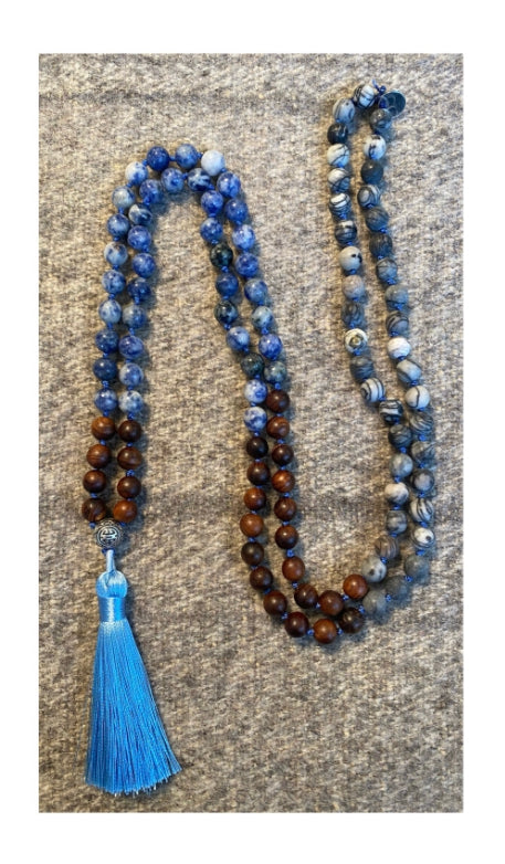 Jasper, Sodalite and Sandalwood Traditional Mala Necklace - Crystal Intentions