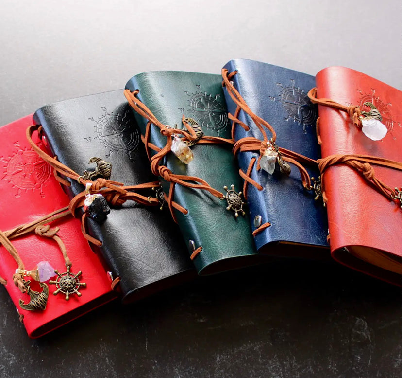 Leather and Crystal Charm Notebooks