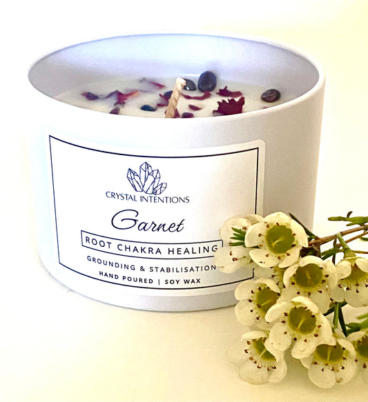 Garnet Root Chakra Healing Crystal Candle