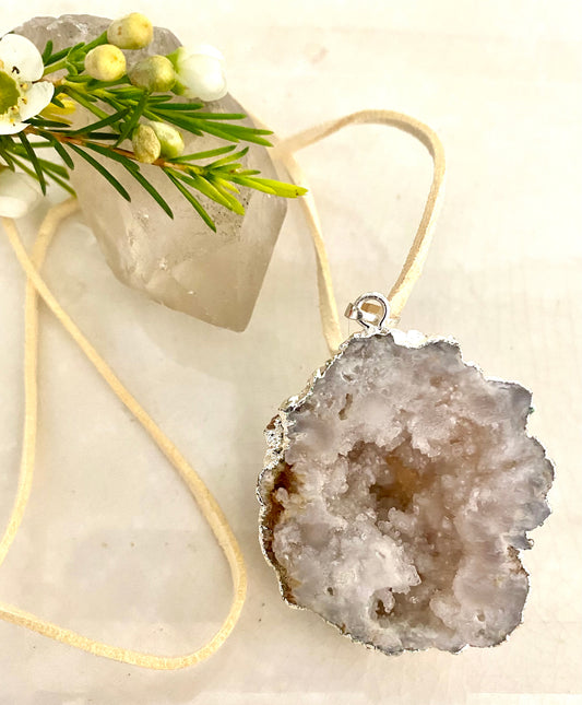 Geode Quartz Gold Plated Pendant Necklace