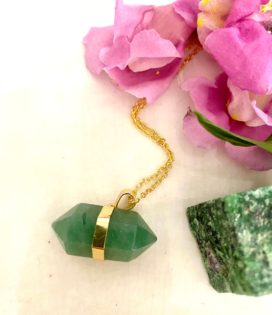 Green Aventurine Double Terminated Pendant Necklace