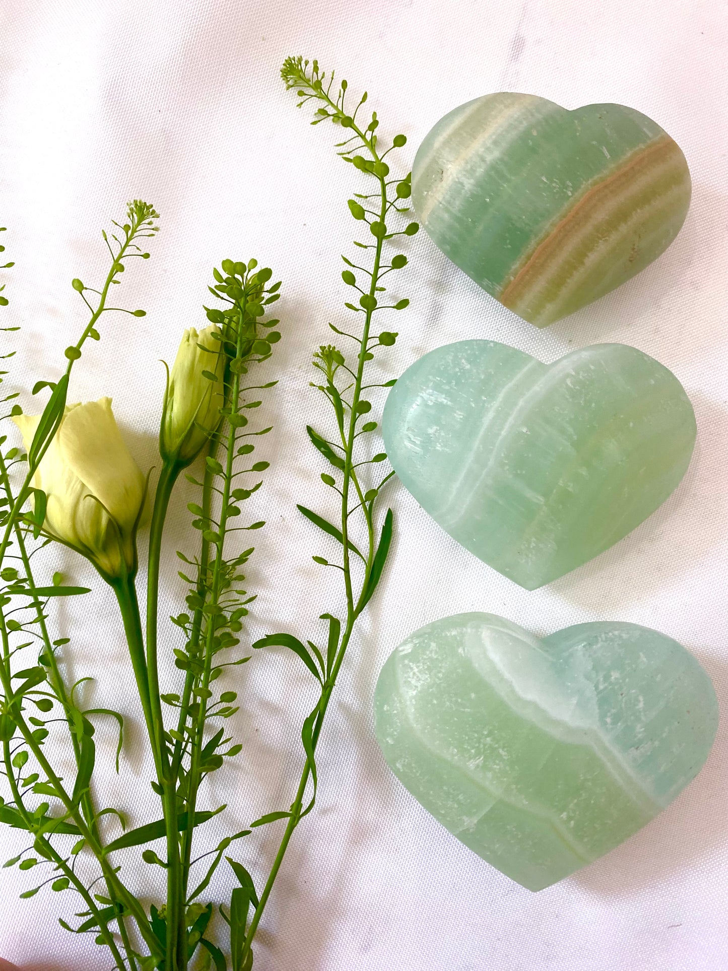 Green Calcite Crystal Hearts