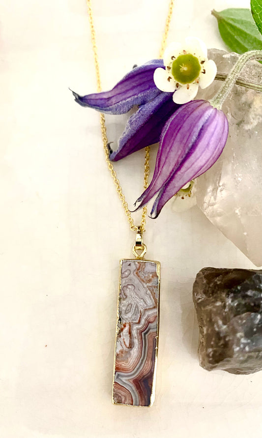 Lace Agate Gold Plated Pendant Necklace