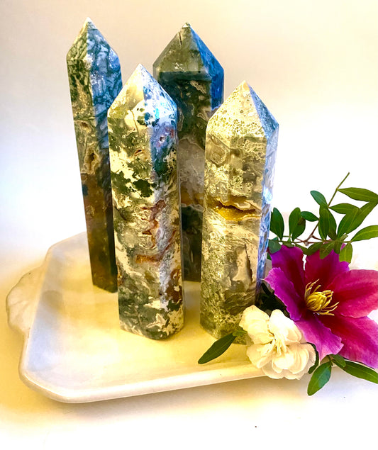 Large Moss Agate Towers