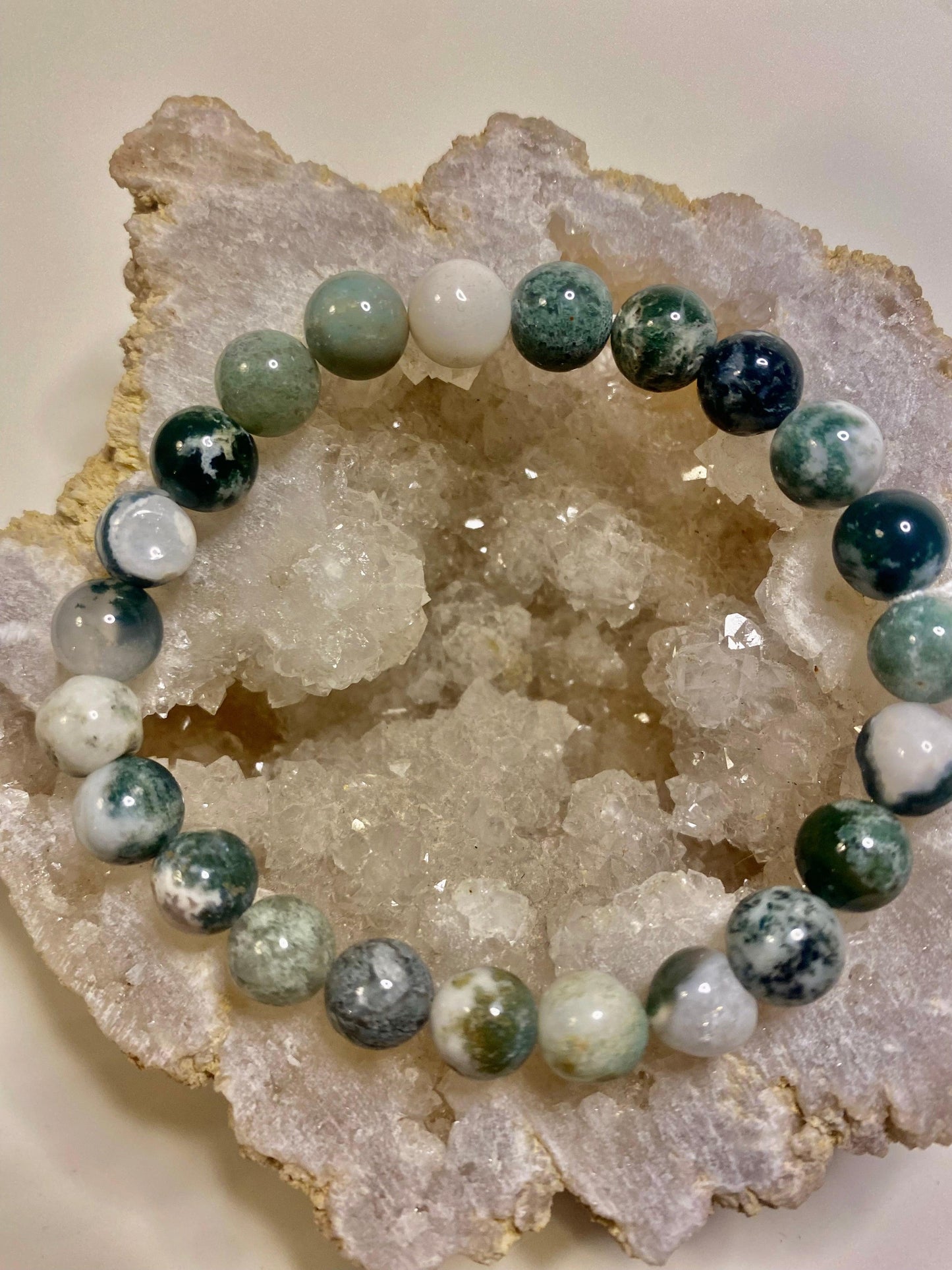 Moss Agate 8mm Bead Bracelet - Crystal Intentions