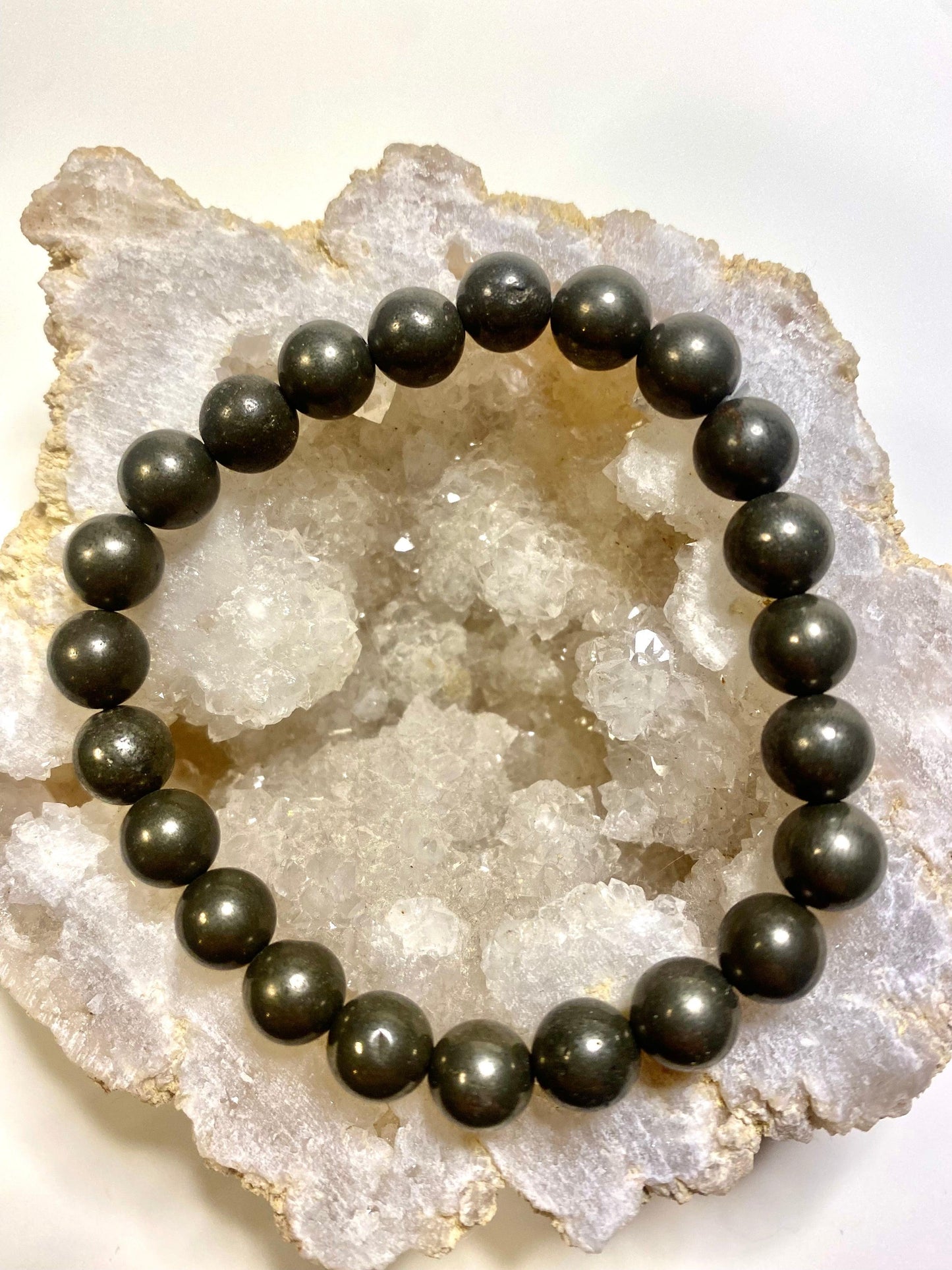 Pyrite 8mm Bead Bracelet - Crystal Intentions