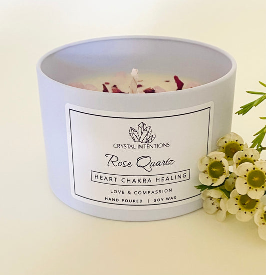 Rose Quartz Heart Chakra Healing Crystal Candle