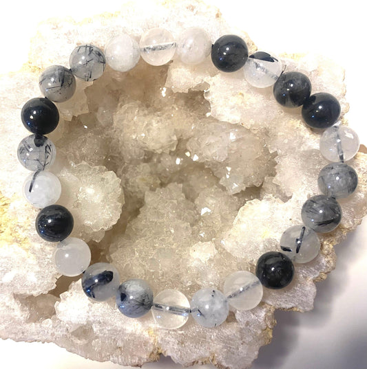 Tourmaline in Quartz 8mm Bead Bracelet - Crystal Intentions